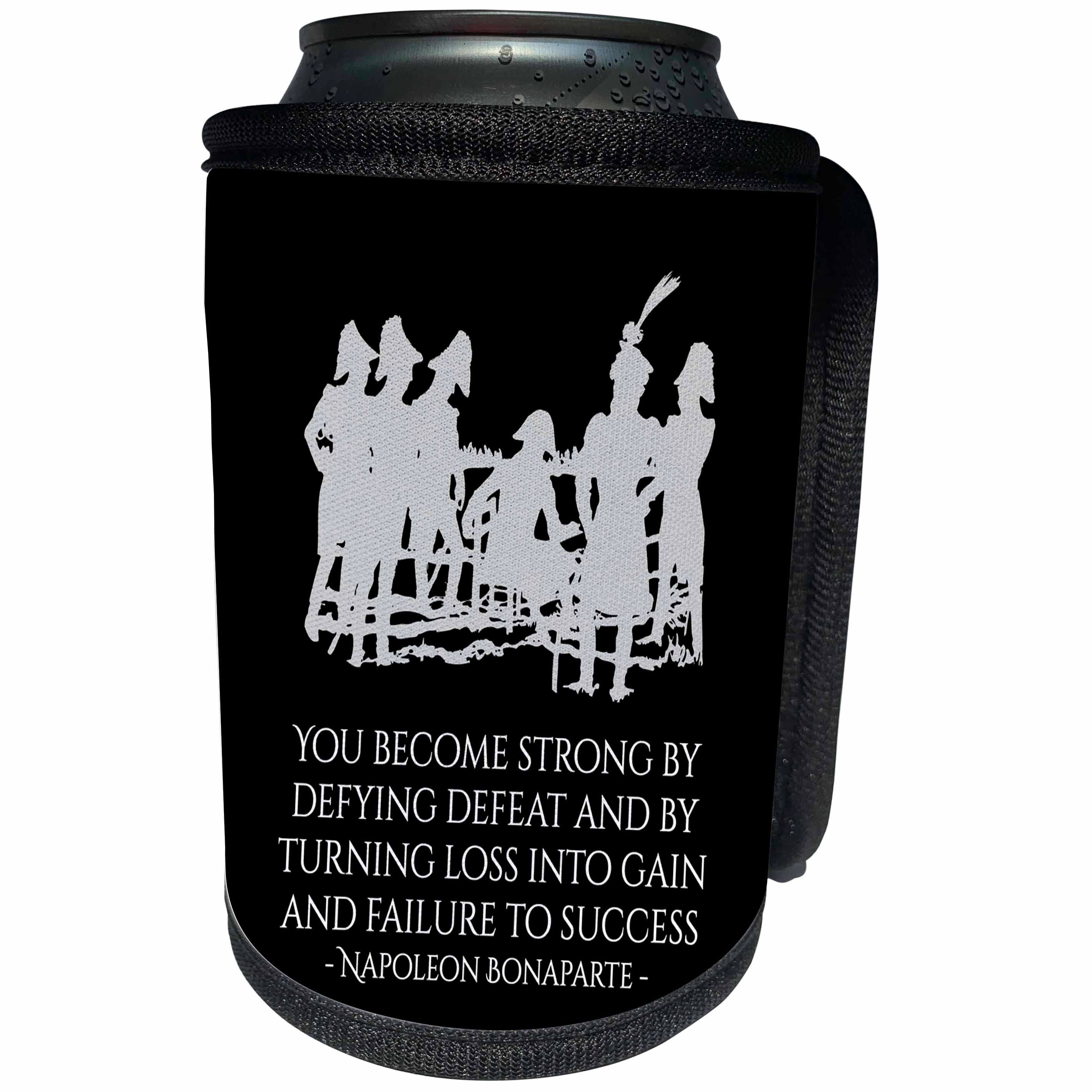 3dRose Alexis Design - Quotes Napoleon - Napoleon Bonaparte You become strong by defying defeat on black - Can Cooler Bottle Wrap (cc_281125)