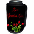 3dRose Alexis Design - Congratulations - Bunch of red tulip flowers. The text Best. Grandma. Ever. On black - Can Cooler Bottle Wrap (cc_281135)
