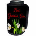 3dRose Alexis Design - Congratulations - Bunch of white tulip flowers. The text Best. Grandma. Ever. On black - Can Cooler Bottle Wrap (cc_281137)