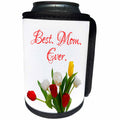 3dRose Alexis Design - Congratulations - Bunch of red, white, yellow tulip flowers. Best. Mom. Ever. On white - Can Cooler Bottle Wrap (cc_281140)