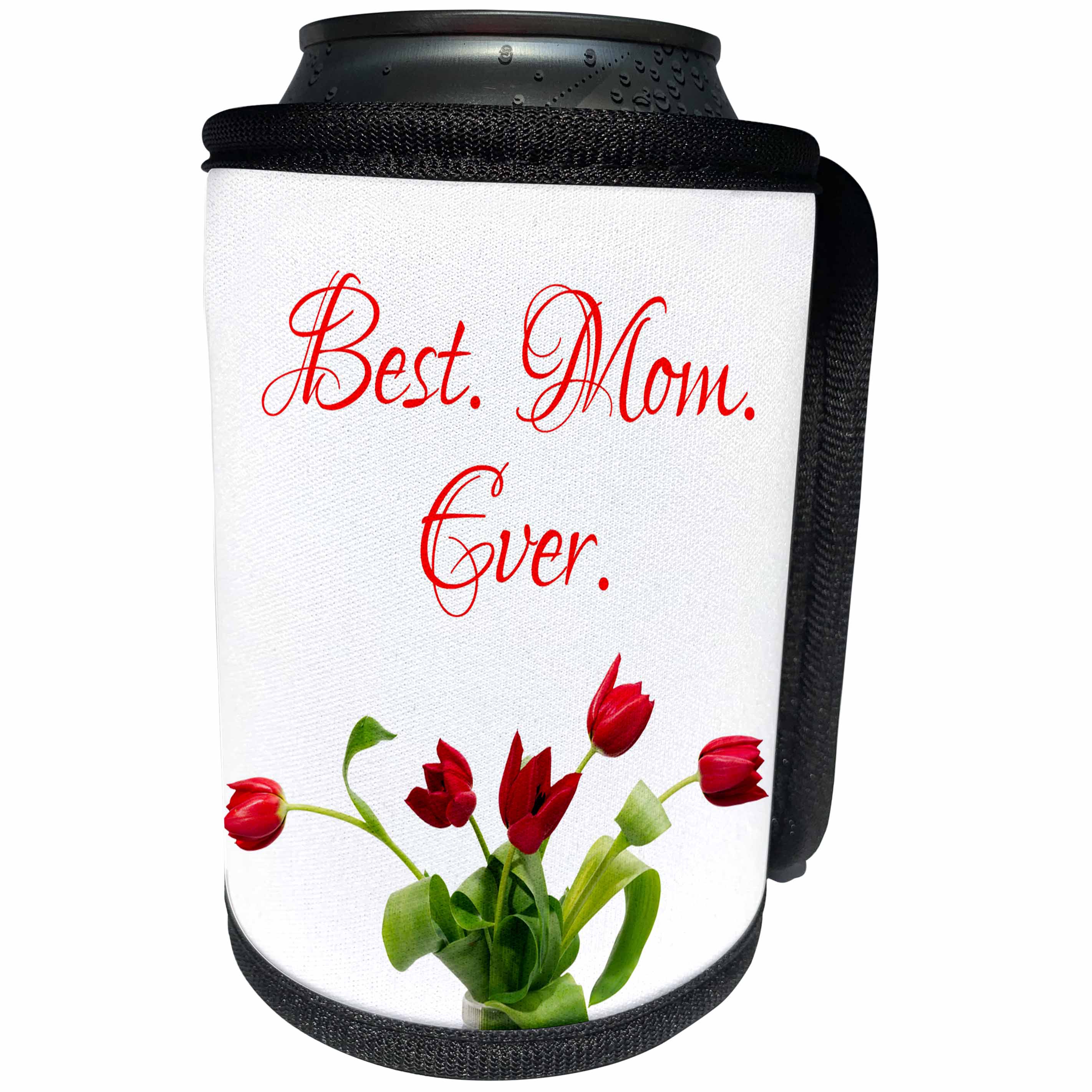 3dRose Alexis Design - Congratulations - Bunch of red tulip flowers. The text Best. Mom. Ever. On white - Can Cooler Bottle Wrap (cc_281142)