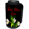 3dRose Alexis Design - Congratulations - Bunch of white tulip flowers. The text Best. Mom. Ever. On black - Can Cooler Bottle Wrap (cc_281143)