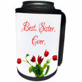 3dRose Alexis Design - Congratulations - Bunch of red tulip flowers. The text Best. Sister. Ever. On white - Can Cooler Bottle Wrap (cc_281148)