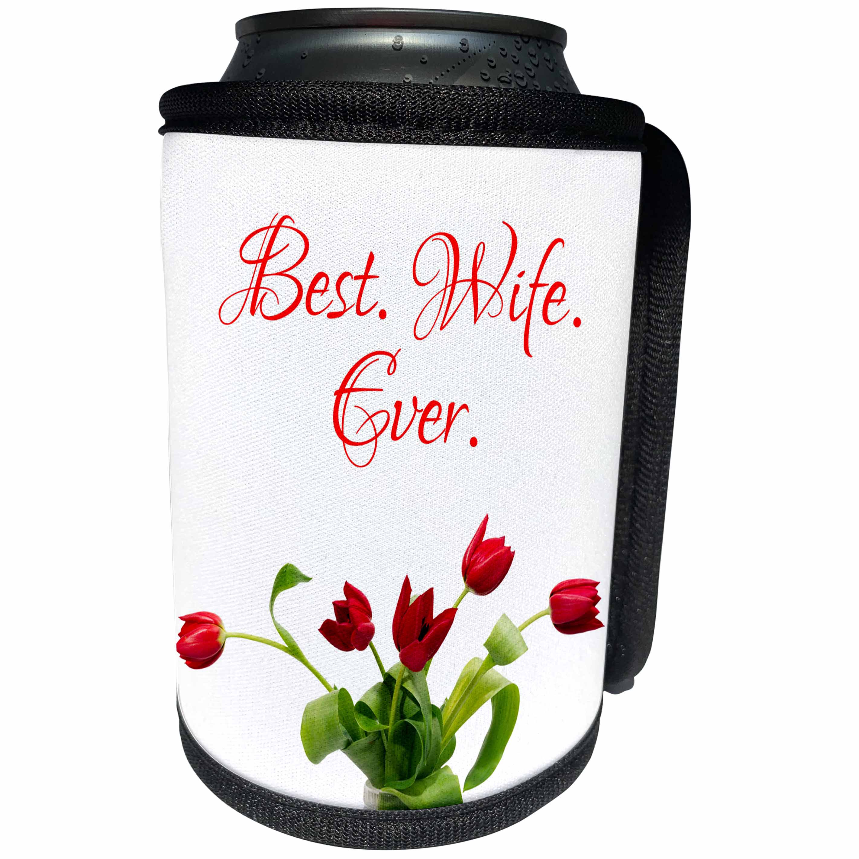 3dRose Alexis Design - Congratulations - Bunch of red tulip flowers. The text Best. Wife. Ever. On white - Can Cooler Bottle Wrap (cc_281154)