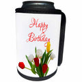 3dRose Alexis Design - Congratulations - Red, white, yellow tulip flowers. Happy Birthday. On white - Can Cooler Bottle Wrap (cc_281158)