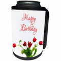 3dRose Alexis Design - Congratulations - Bunch of red tulip flowers. The text Happy Birthday. On white - Can Cooler Bottle Wrap (cc_281160)