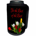 3dRose Alexis Design - Congratulations - Red, white, yellow tulip flowers. To the best of the best. On black - Can Cooler Bottle Wrap (cc_281163)