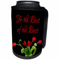 3dRose Alexis Design - Congratulations - Bunch of red tulip flowers. To the best of the best. On black - Can Cooler Bottle Wrap (cc_281165)