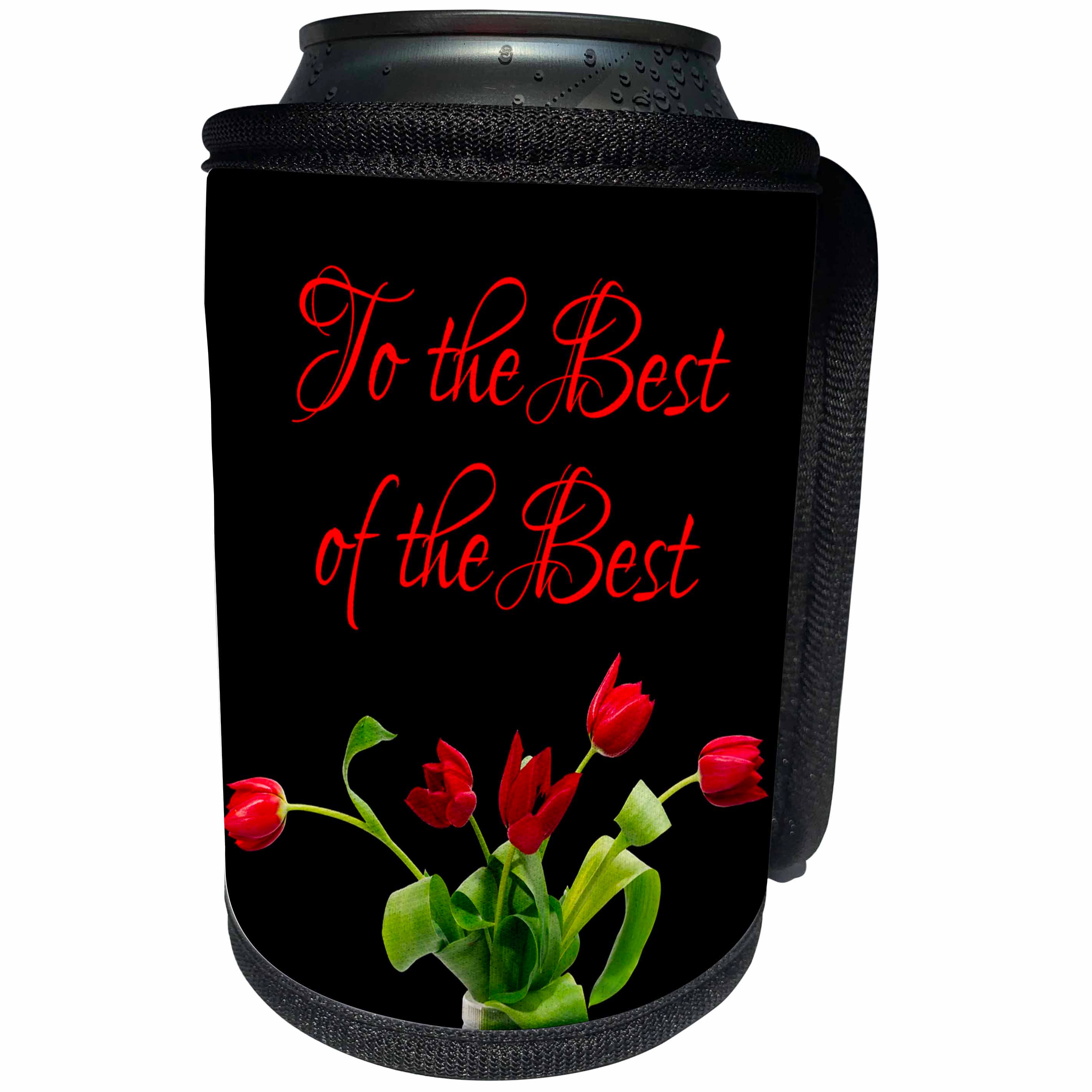 3dRose Alexis Design - Congratulations - Bunch of red tulip flowers. To the best of the best. On black - Can Cooler Bottle Wrap (cc_281165)
