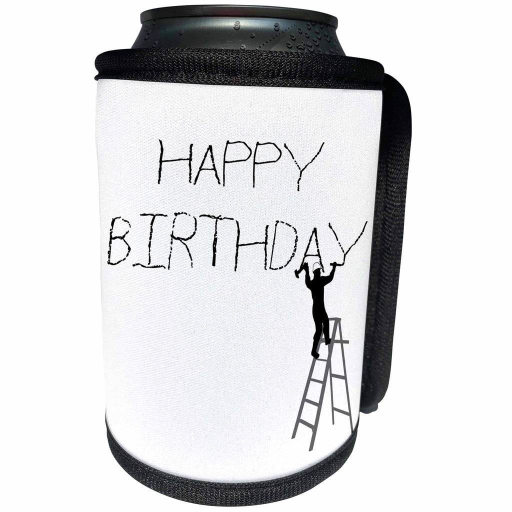3dRose Alexis Design - Funny Worker - Man worker stands on a ladder, chisels the text Happy birthday - Can Cooler Bottle Wrap (cc_281175)