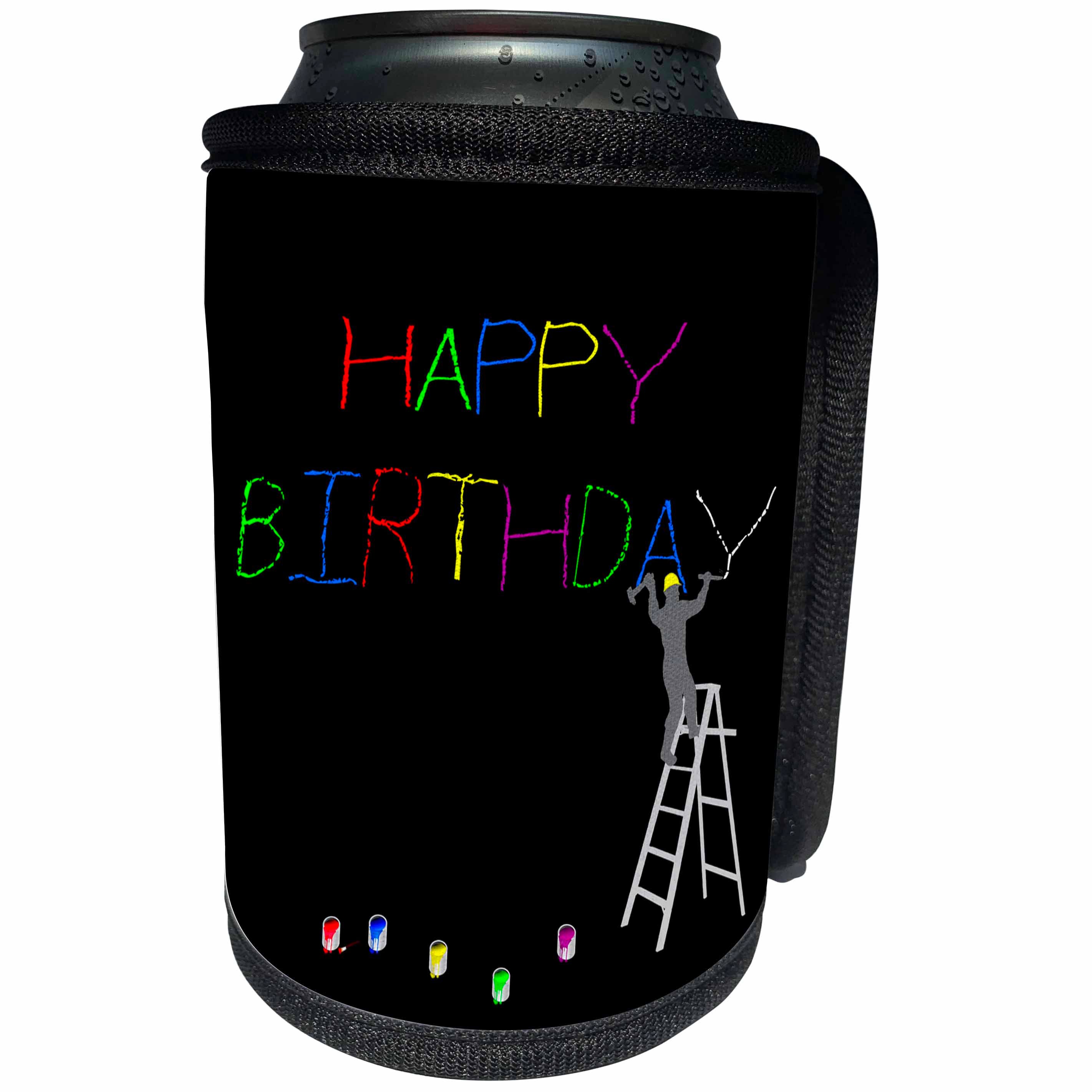 3dRose Alexis Design - Funny Worker - Man worker stands on a ladder, chisels text Happy birthday in color - Can Cooler Bottle Wrap (cc_281176)
