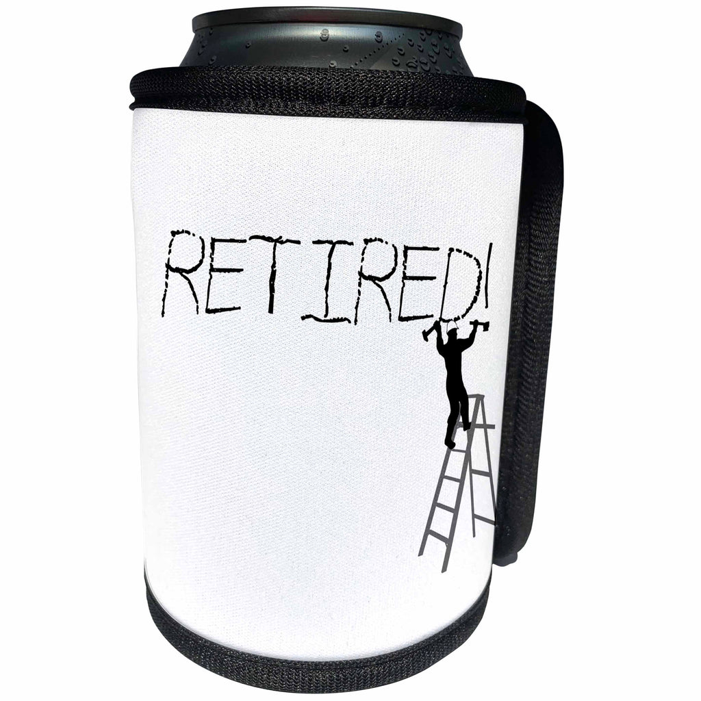3dRose Alexis Design - Funny Worker - Man worker stands on a ladder, chisels the text Retired - Can Cooler Bottle Wrap (cc_281181)