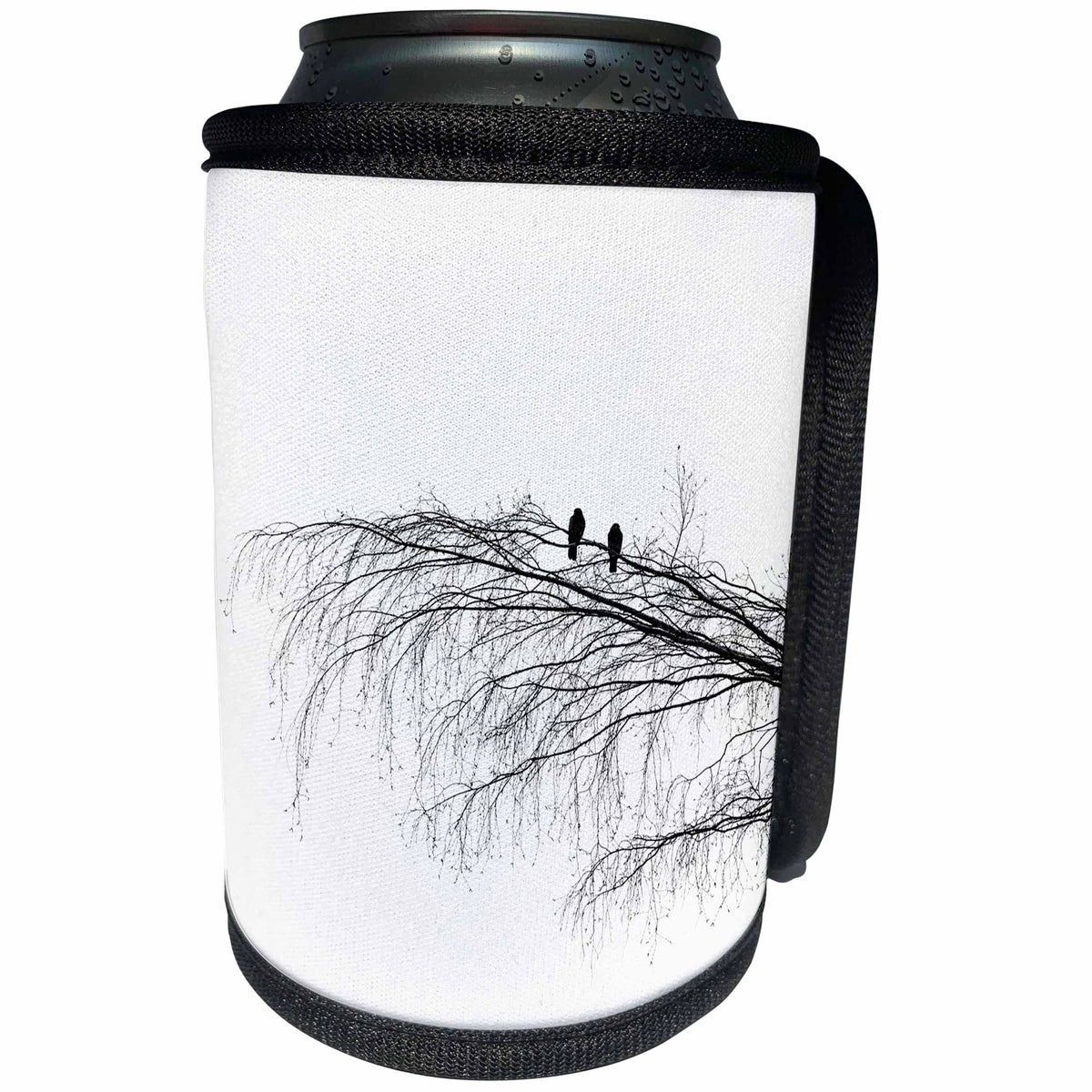 3dRose Alexis Photography - Birds - Two pigeons on a birch tree branch. Black and white photo silhouette - Can Cooler Bottle Wrap (cc_281183)