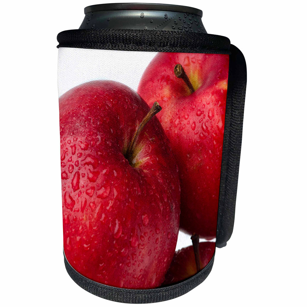 3dRose Alexis Photography - Food Apple - Closeup view of wet red apple fruits against the white background - Can Cooler Bottle Wrap (cc_281189)