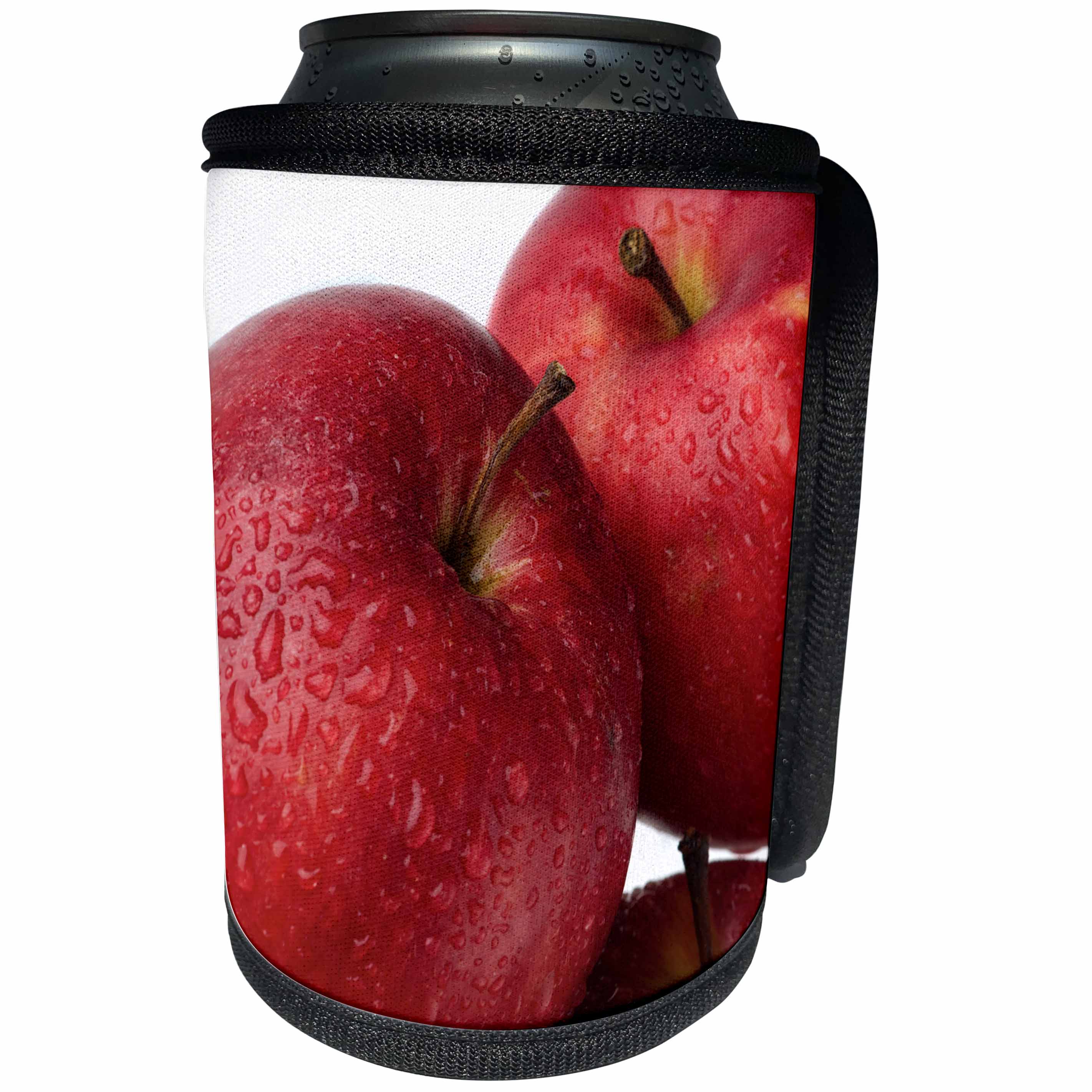 3dRose Alexis Photography - Food Apple - Closeup view of wet red apple fruits against the white background - Can Cooler Bottle Wrap (cc_281189)
