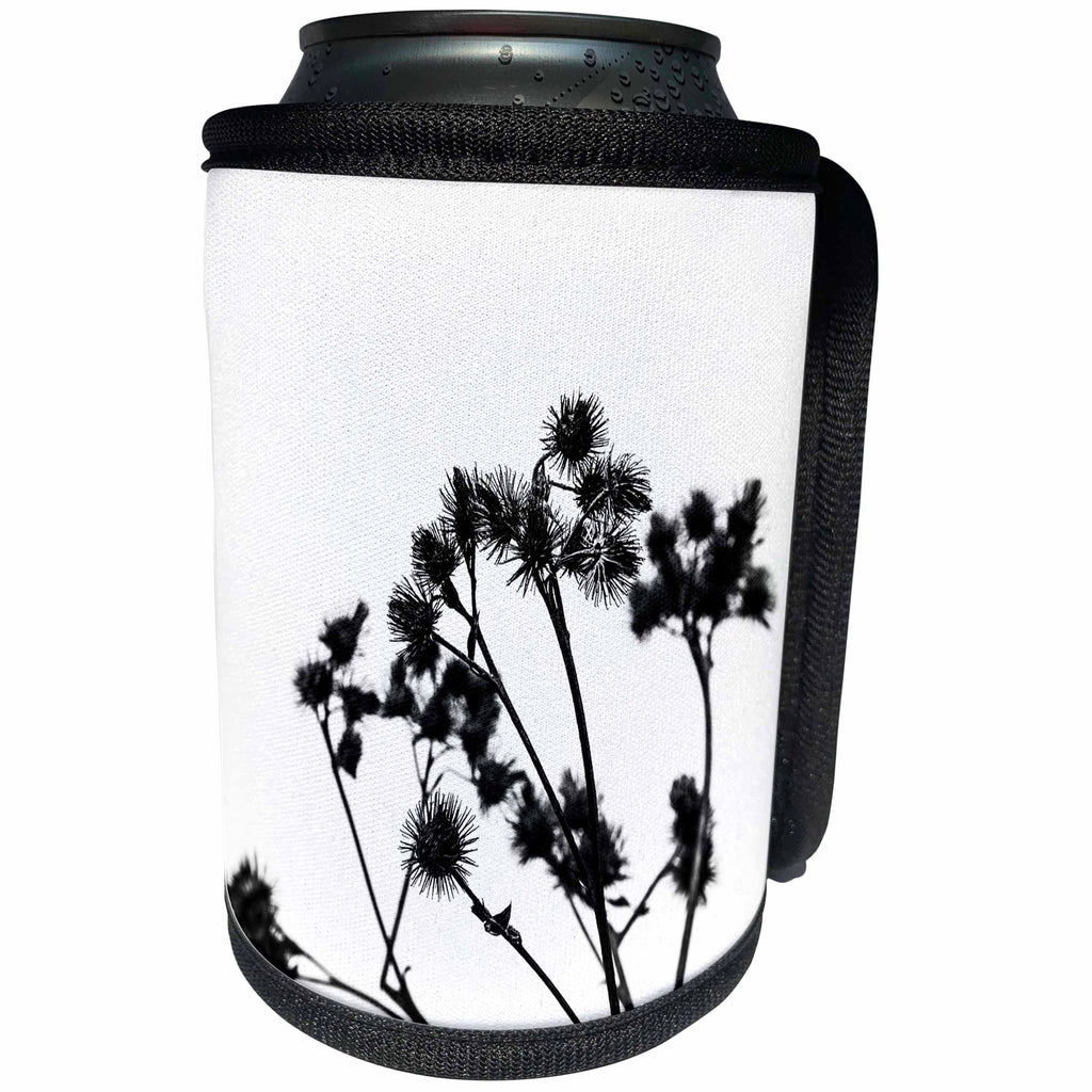 3dRose Alexis Photography - Nature Plants - Dry burdock plant in winter season. Black and white silhouette - Can Cooler Bottle Wrap (cc_281191)