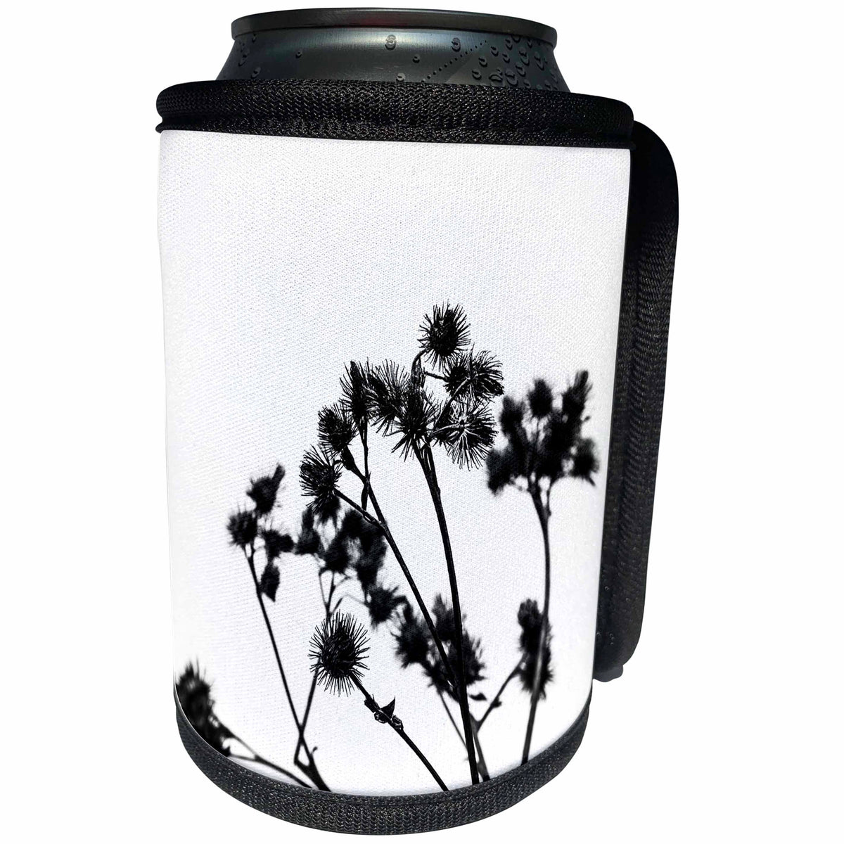 3dRose Alexis Photography - Nature Plants - Dry burdock plant in winter season. Black and white silhouette - Can Cooler Bottle Wrap (cc_281191)