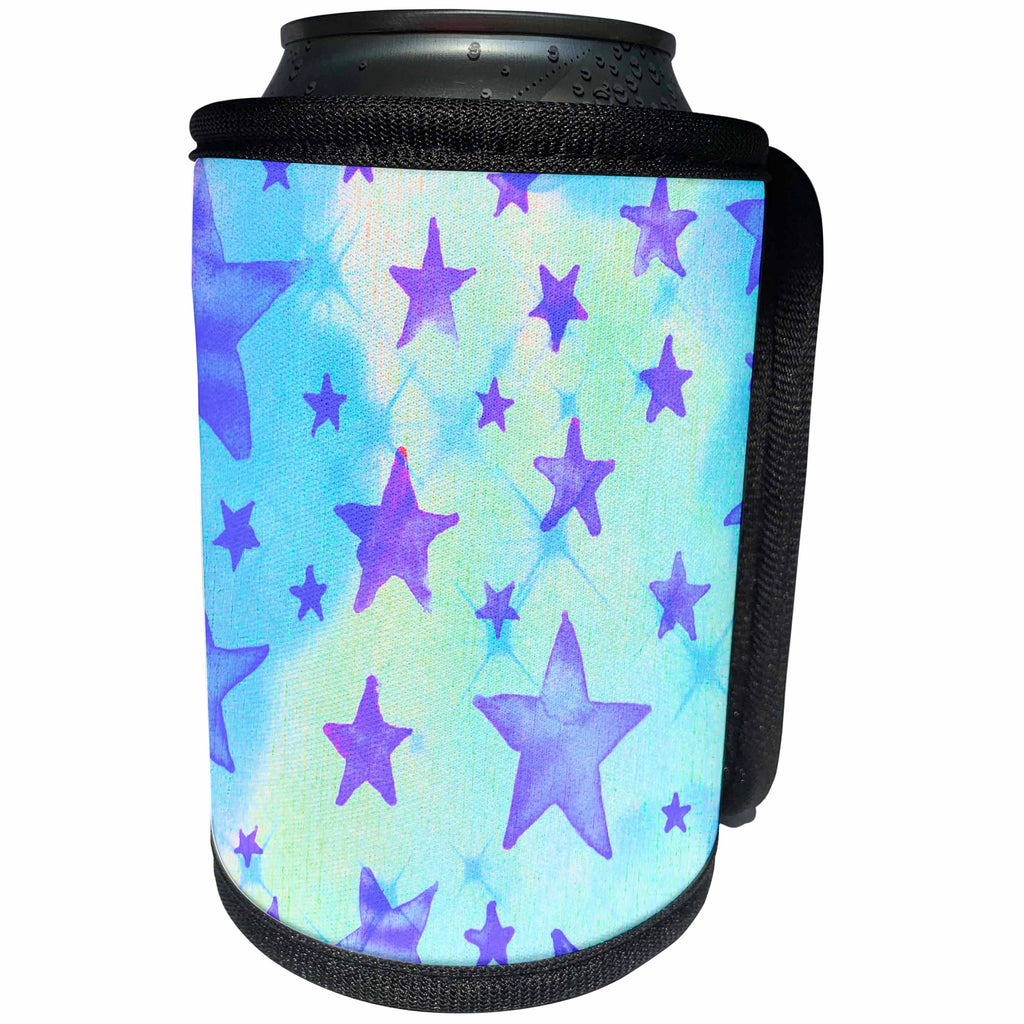 3dRose Patricia Sanders Creations - Turquoise and Purple Stars - Can Cooler Bottle Wrap (cc_28121)
