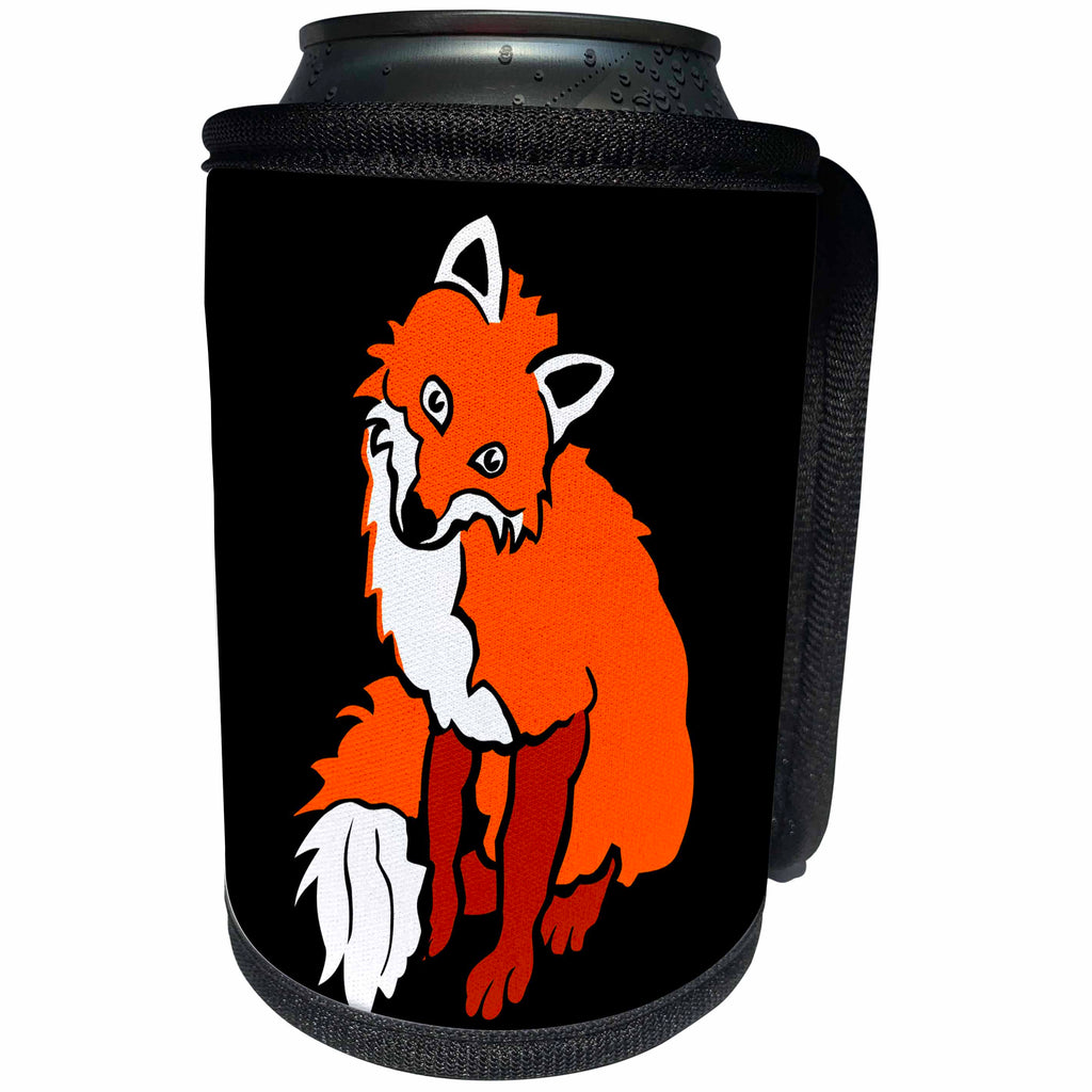 3dRose Alexis Design - Funny Fox - Funny adorable smiling red fox on black. She brings you good luck - Can Cooler Bottle Wrap (cc_281251)