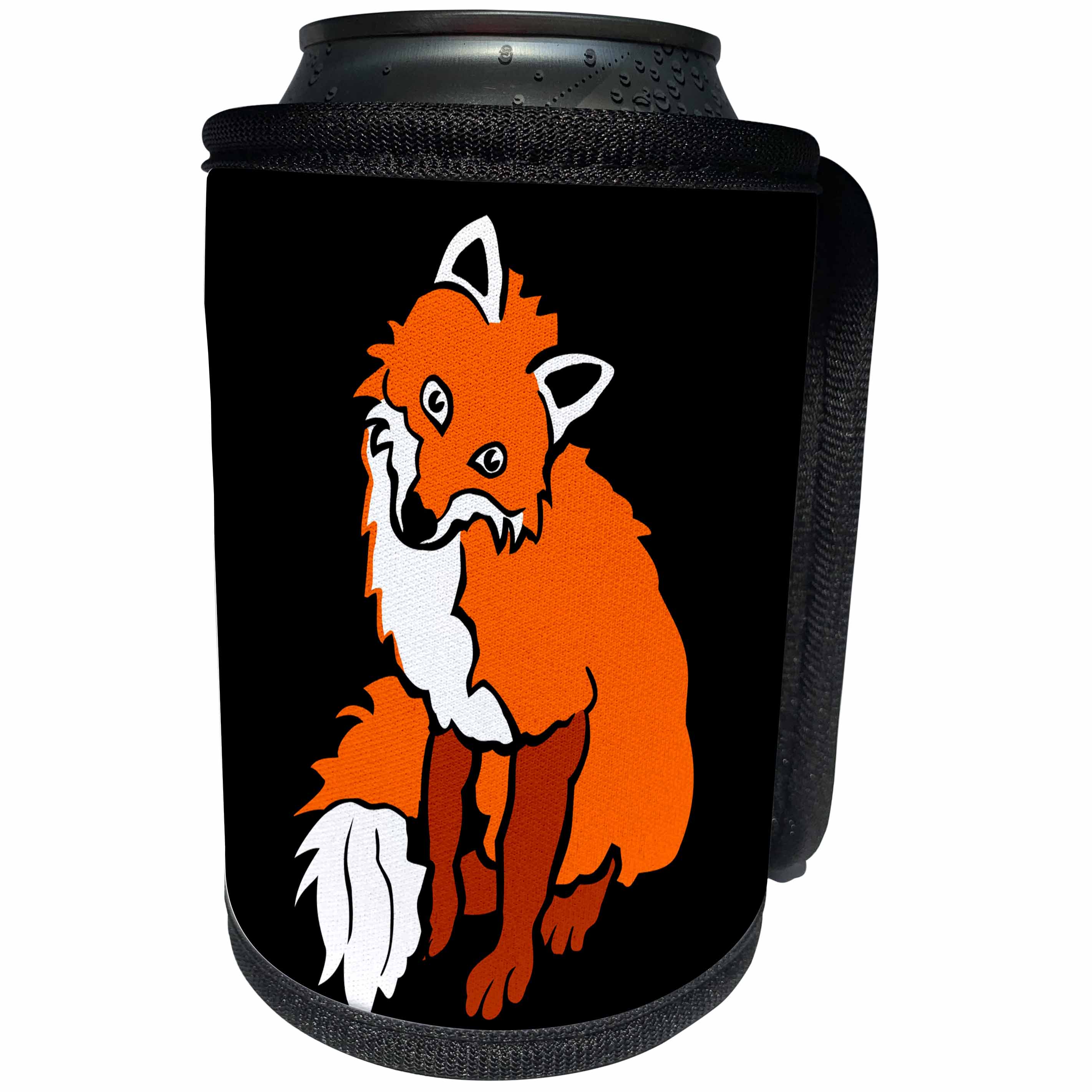 3dRose Alexis Design - Funny Fox - Funny adorable smiling red fox on black. She brings you good luck - Can Cooler Bottle Wrap (cc_281251)