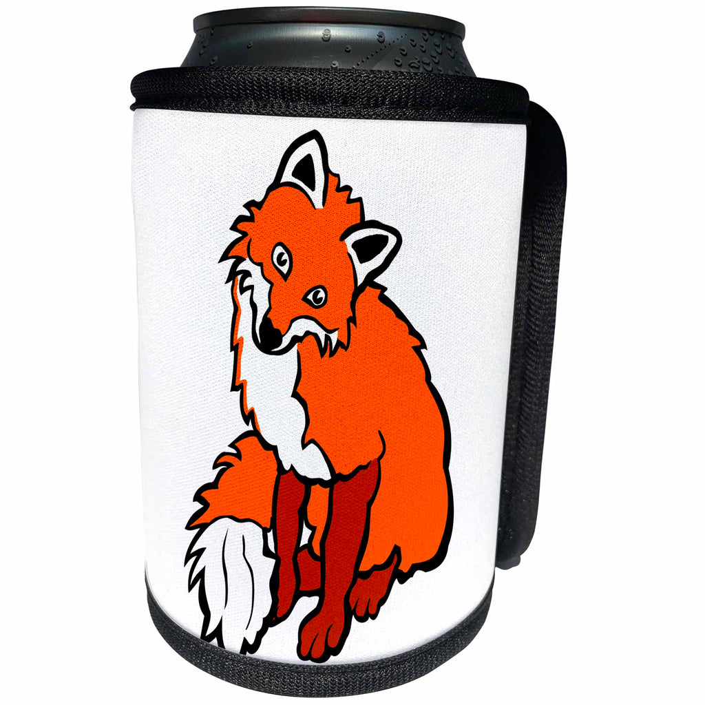 3dRose Alexis Design - Funny Fox - Funny adorable smiling red fox on white. She brings you good luck - Can Cooler Bottle Wrap (cc_281252)