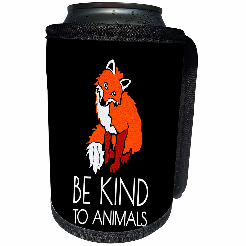 3dRose Alexis Design - Funny Fox - Funny adorable smiling red fox on black. Be kind to animals - Can Cooler Bottle Wrap (cc_281253)