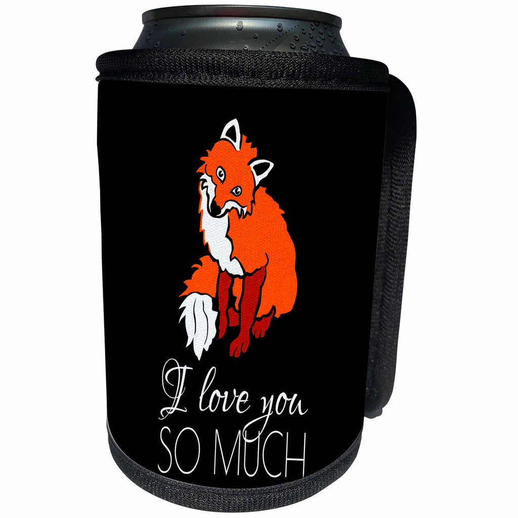 3dRose Alexis Design - Funny Fox - Funny adorable smiling red fox on black. I love you so much - Can Cooler Bottle Wrap (cc_281255)