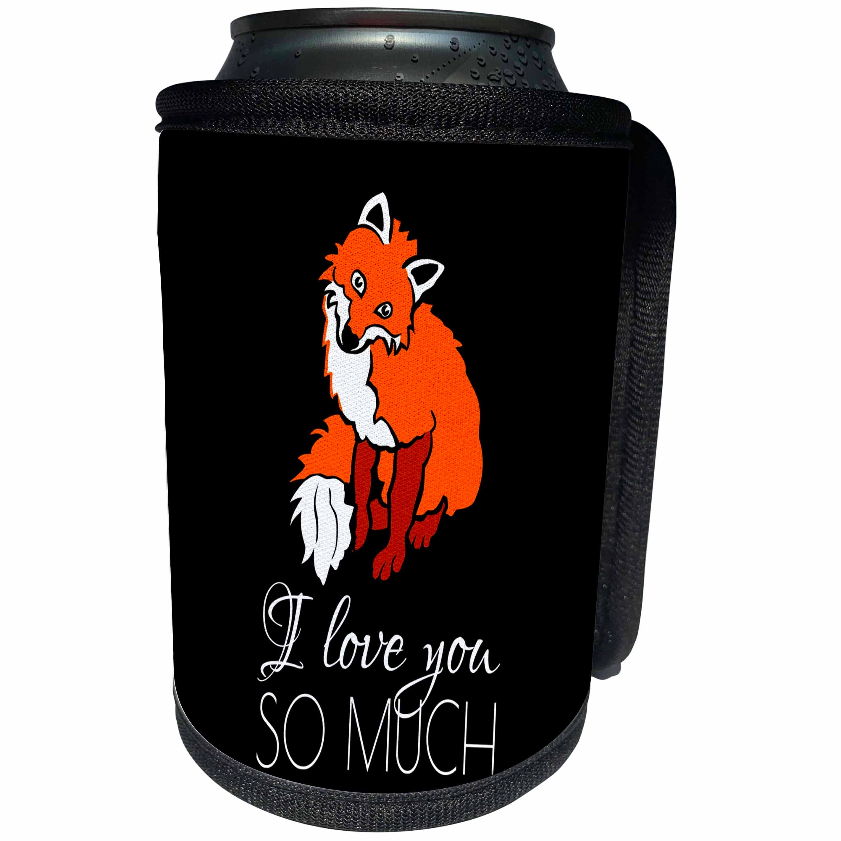 3dRose Alexis Design - Funny Fox - Funny adorable smiling red fox on black. I love you so much - Can Cooler Bottle Wrap (cc_281255)