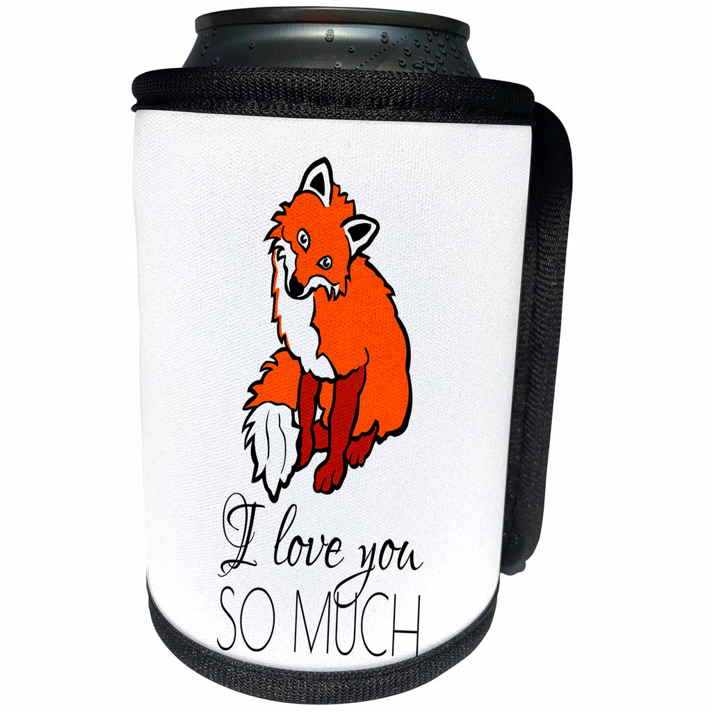 3dRose Alexis Design - Funny Fox - Funny adorable smiling red fox on white. I love you so much - Can Cooler Bottle Wrap (cc_281256)