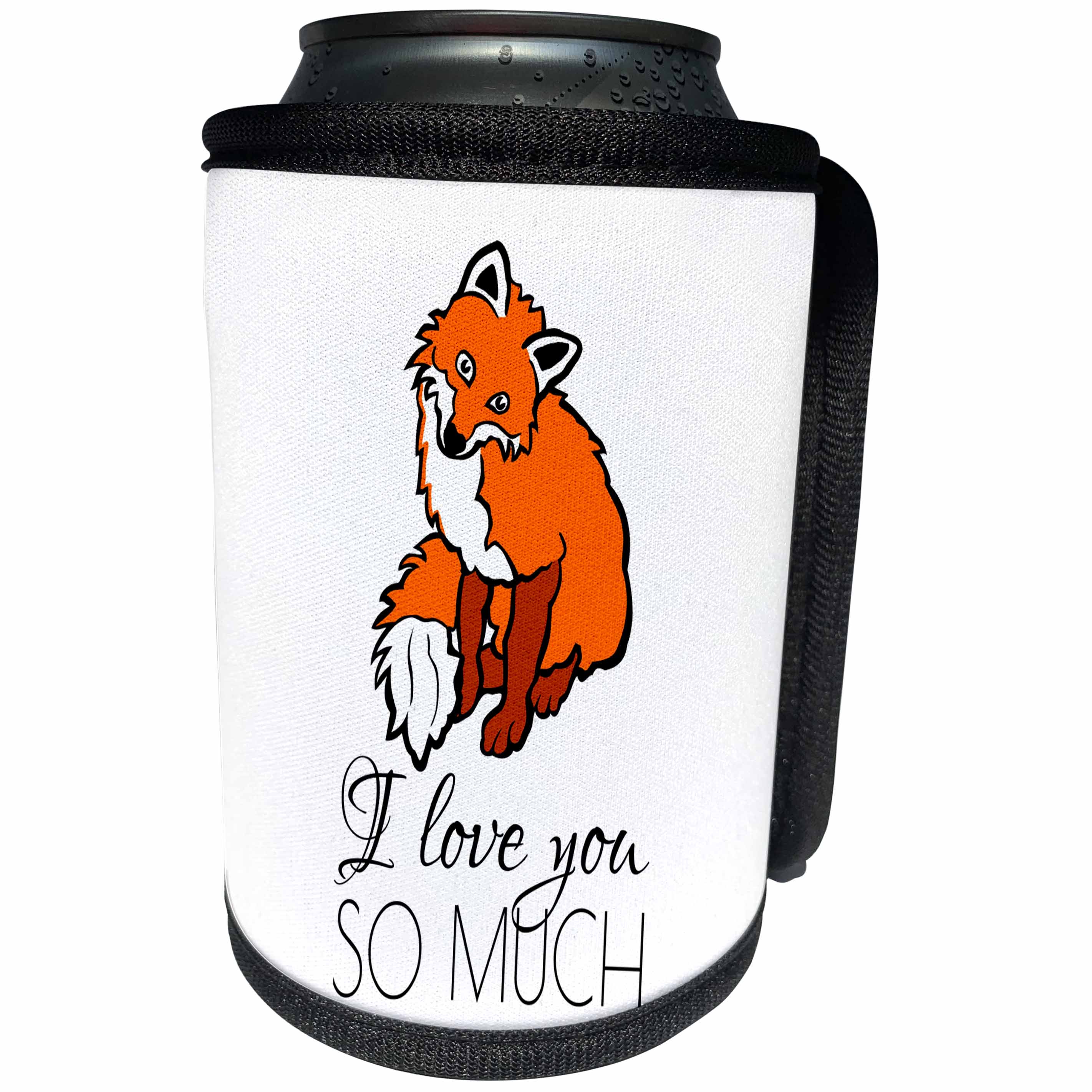 3dRose Alexis Design - Funny Fox - Funny adorable smiling red fox on white. I love you so much - Can Cooler Bottle Wrap (cc_281256)