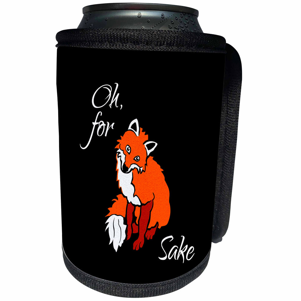 3dRose Alexis Design - Funny Fox - Funny adorable smiling red fox on black. Oh, for sake - Can Cooler Bottle Wrap (cc_281257)