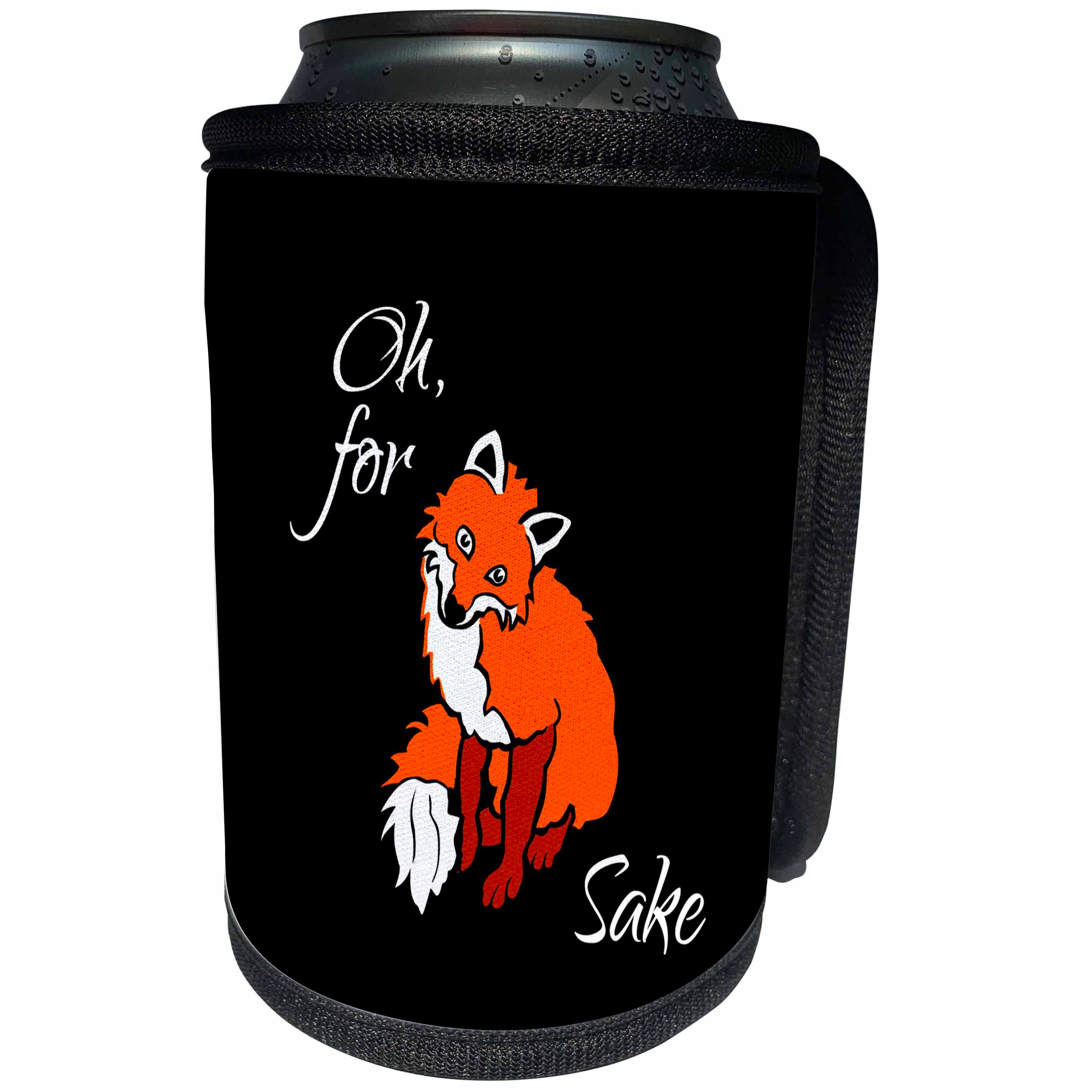 3dRose Alexis Design - Funny Fox - Funny adorable smiling red fox on black. Oh, for sake - Can Cooler Bottle Wrap (cc_281257)