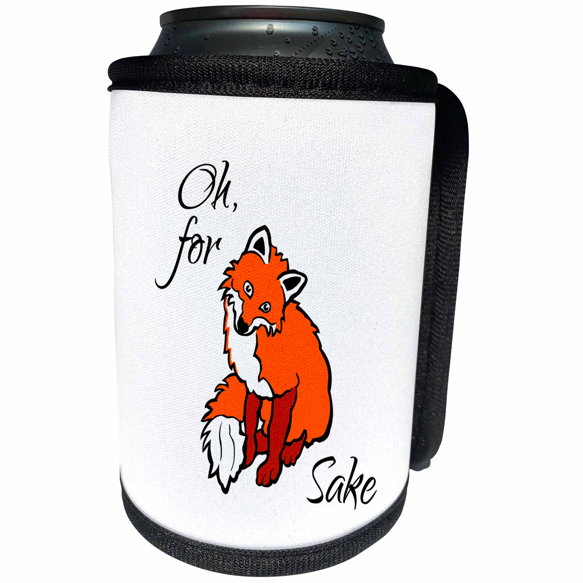 3dRose Alexis Design - Funny Fox - Funny adorable smiling red fox on white. Oh, for sake - Can Cooler Bottle Wrap (cc_281258)