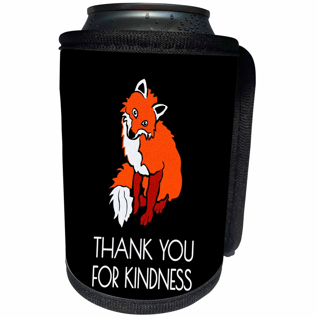 3dRose Alexis Design - Funny Fox - Funny adorable smiling red fox on black. Thank you for kindness - Can Cooler Bottle Wrap (cc_281259)