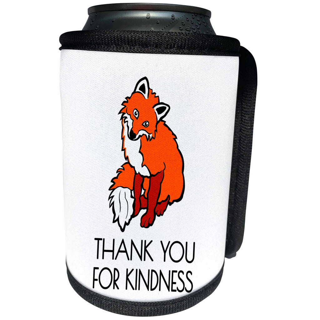 3dRose Alexis Design - Funny Fox - Funny adorable smiling red fox on white. Thank you for kindness - Can Cooler Bottle Wrap (cc_281260)