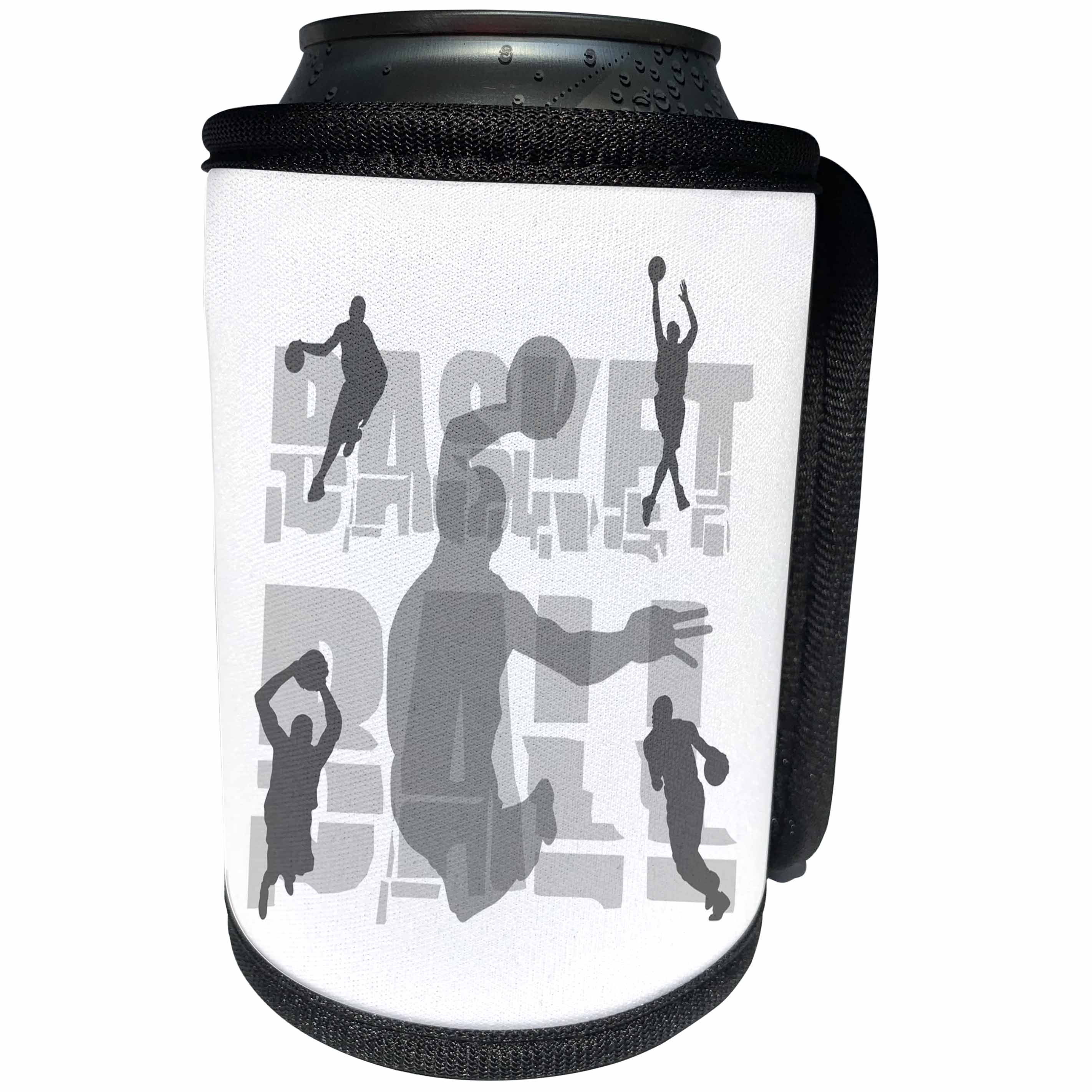 3dRose Alexis Design - Sport Basketball - Basketball. Grey text and silhouette images of players on white - Can Cooler Bottle Wrap (cc_281266)