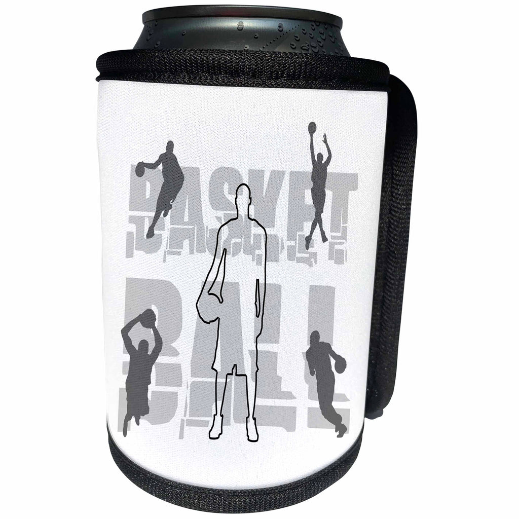 3dRose Alexis Design - Sport Basketball - Basketball. Grey text and images of players on white background - Can Cooler Bottle Wrap (cc_281268)