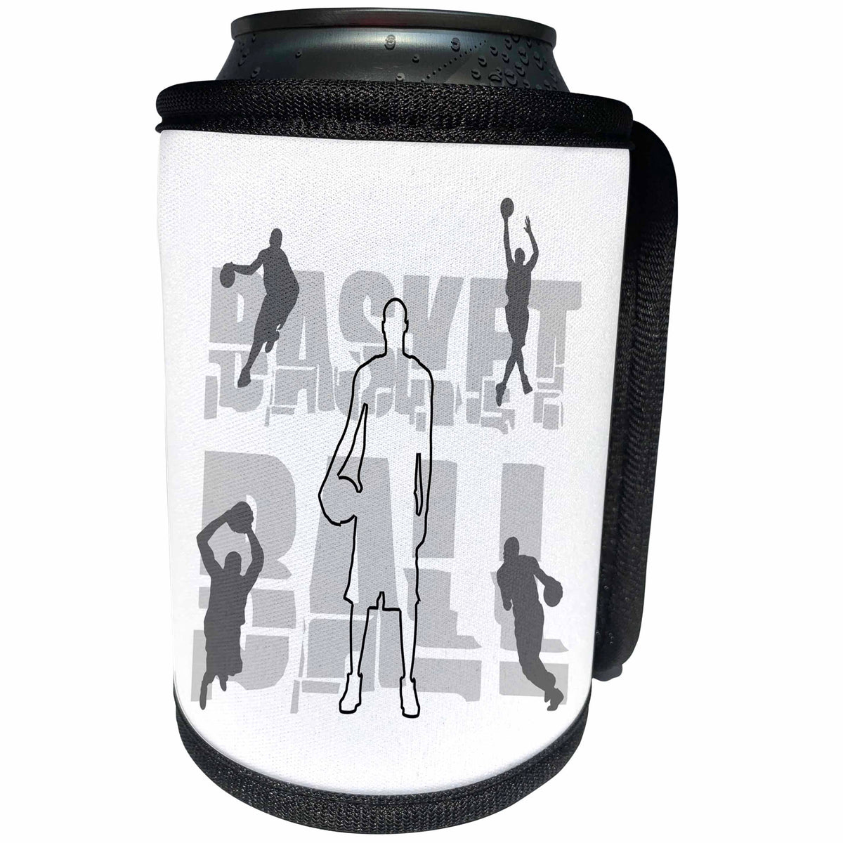 3dRose Alexis Design - Sport Basketball - Basketball. Grey text and images of players on white background - Can Cooler Bottle Wrap (cc_281268)