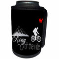 3dRose Alexis Design - Sport Bicycle - King of the ride. Male bicycle rider, red crown, mountains on black - Can Cooler Bottle Wrap (cc_281273)