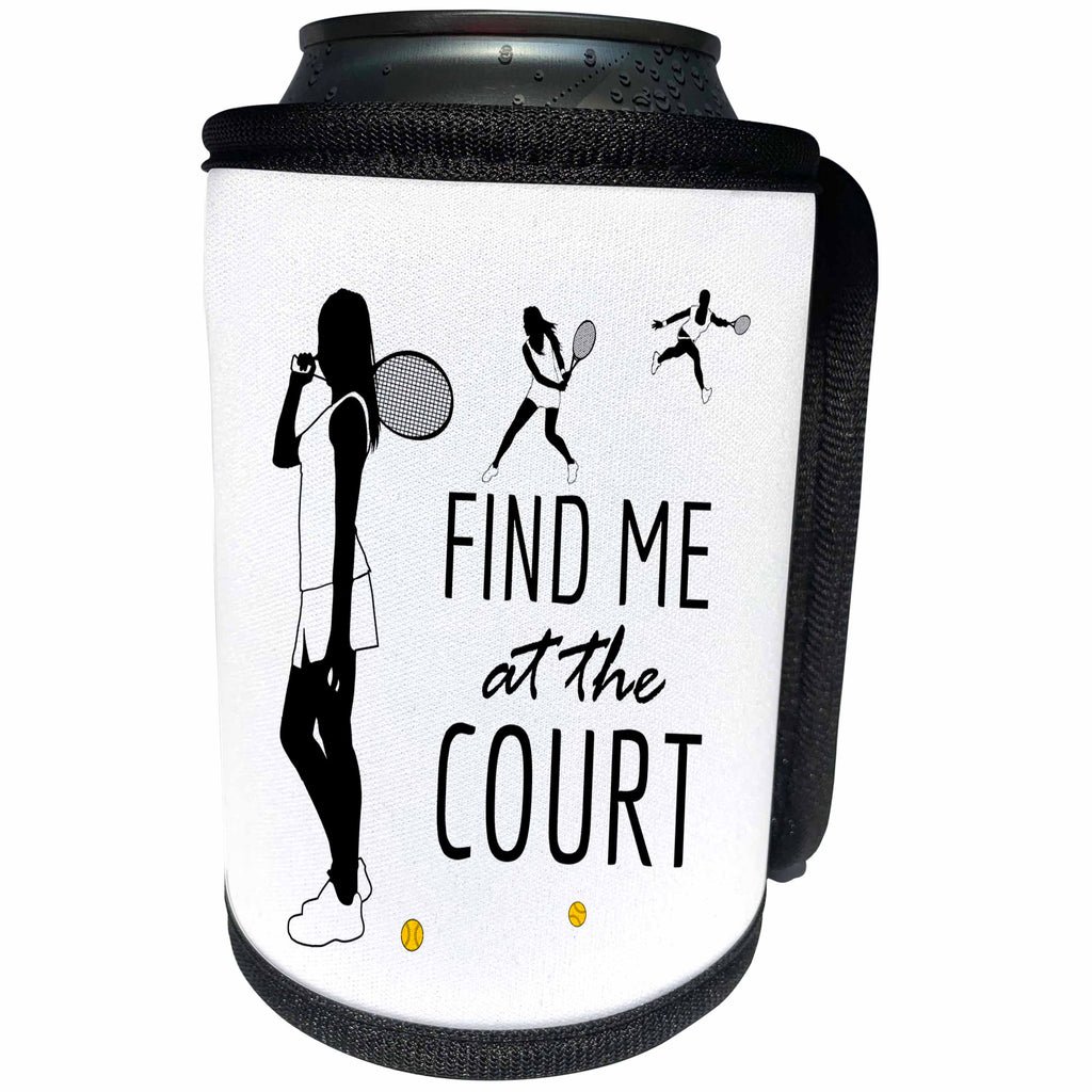 3dRose Alexis Design - Sport Tennis - Tennis. Find me at the court, elegant composition on white - Can Cooler Bottle Wrap (cc_281282)