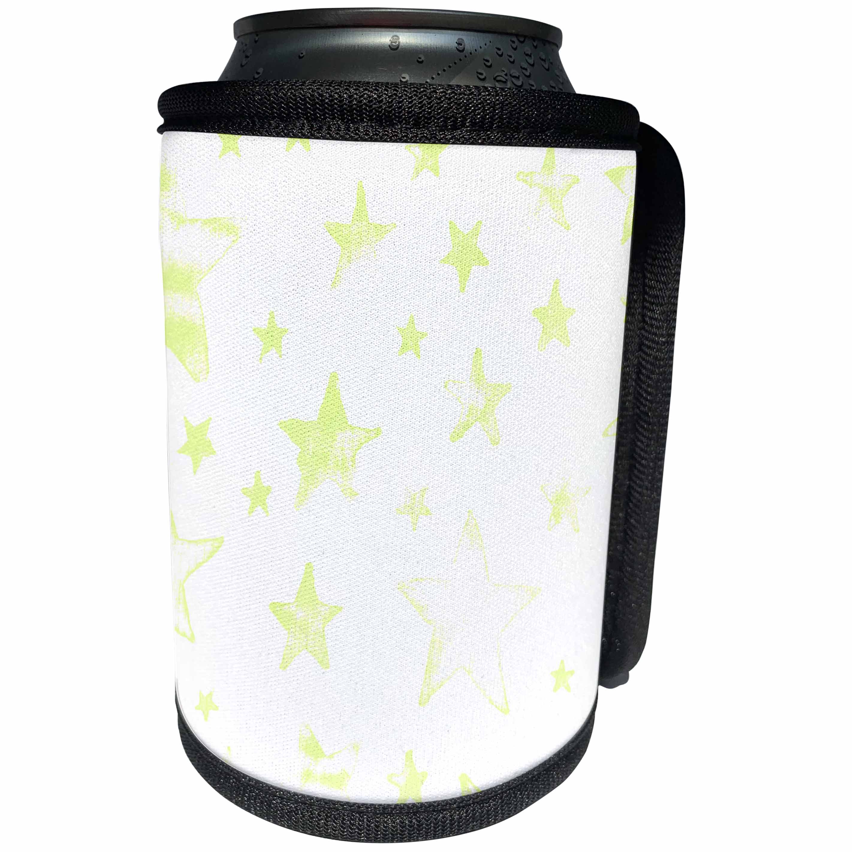 3dRose Patricia Sanders Creations - Yellow and White Stars - Can Cooler Bottle Wrap (cc_28129)