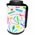 3dRose Alexis Design - Crafts - Barber, master of change. Colorful stylist appliances, text, on white - Can Cooler Bottle Wrap (cc_281296)
