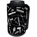 3dRose Alexis Design - Crafts - Barber, master of change. Grey stylist appliances, text, on black - Can Cooler Bottle Wrap (cc_281297)