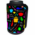 3dRose Alexis Design - Crafts - Colorful kitchenware, utensils, cooking appliances, text, on black - Can Cooler Bottle Wrap (cc_281299)