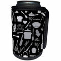 3dRose Alexis Design - Crafts - Grey kitchenware, utensils, cooking appliances, text, on black - Can Cooler Bottle Wrap (cc_281301)