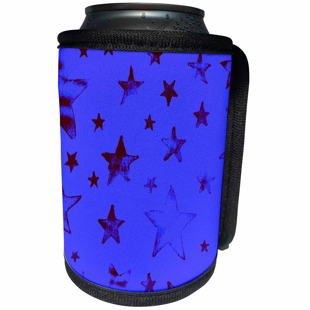 3dRose Patricia Sanders Creations - Blue USA Stars - Can Cooler Bottle Wrap (cc_28131)