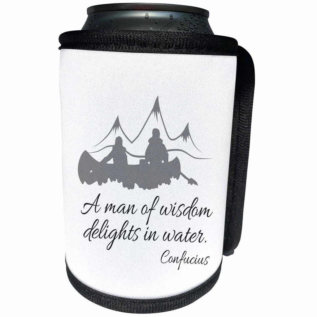 3dRose Alexis Design - Sport Boating Rafting - Water sport, canoe. Confucius quote A man of wisdom. Grey on white - Can Cooler Bottle Wrap (cc_281318)