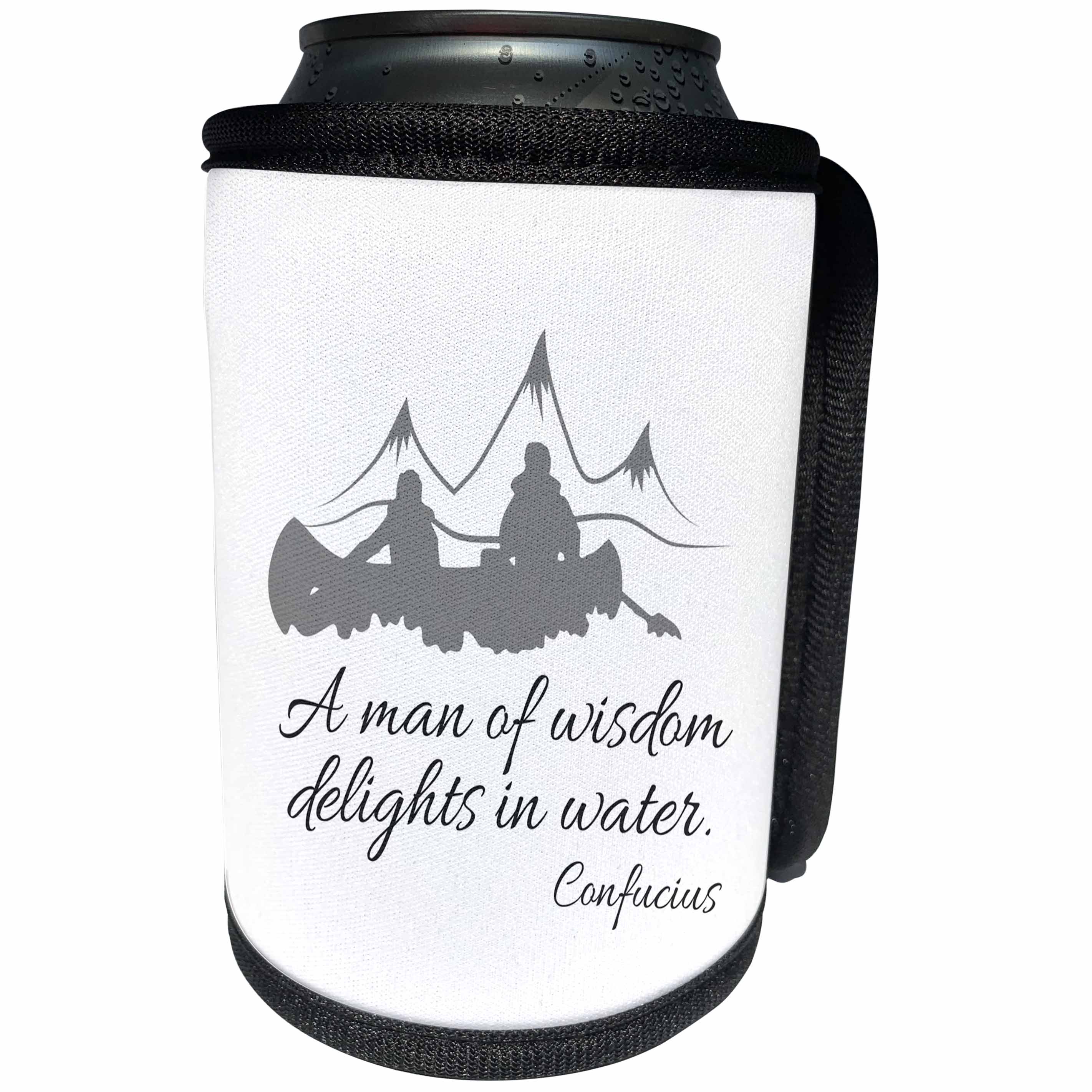 3dRose Alexis Design - Sport Boating Rafting - Water sport, canoe. Confucius quote A man of wisdom. Grey on white - Can Cooler Bottle Wrap (cc_281318)