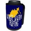 3dRose Alexis Design - Sport Boating Rafting - Water sport, white water rafting. Yellow raft, white text on blue - Can Cooler Bottle Wrap (cc_281319)