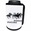 3dRose Alexis Design - Horse Racing - Running horses, jockeys. Text Horse Racing. Grey on white background - Can Cooler Bottle Wrap (cc_281322)